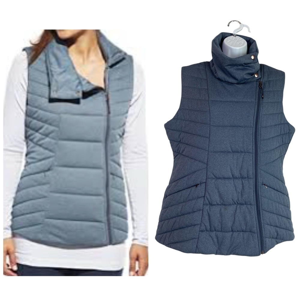 Calia Astronomical Zip High Collar Quilted Vest In Dark Ocean Size L